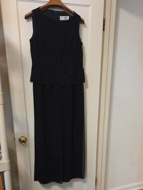 J.R. Nites Black Sleeveless Beaded Waist Maxi Dress